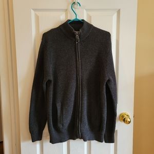 Denver Hayes dark charcoal grey zip up mockneck knit sweater large